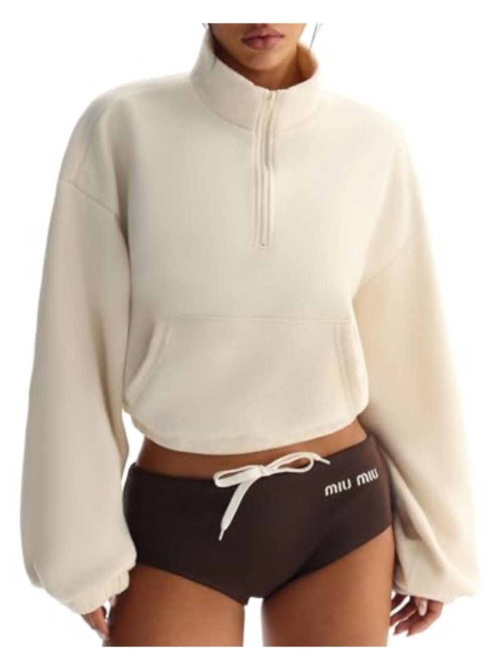 Women's Half Zip Fleece Crop Sweatshirt Sherpa Pullover with Pocket